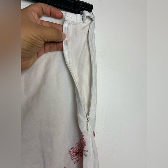 VTG Y2K Ann Taylor 10 Skirt 100% Linen Floral Embroidery White Minimalist preppy - Picture 6 of 11